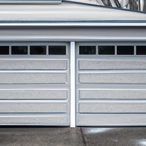 Suburban Newton garage exterior with modern insulated door and visible weatherstripping in early winter.